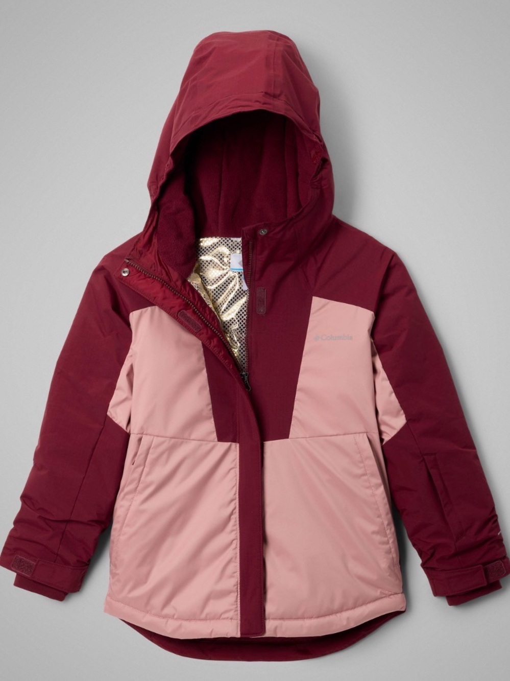 Columbia Girls' Maroon & Dusty Pink Hooded Colorblock Puffer Jacket
